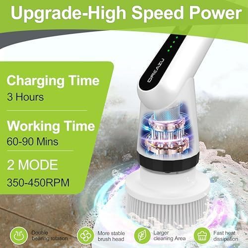 Image of WKY-Electric Spin Scrubber - Upgraded 10-in-1 IPX7 Waterproof Shower Scrubber, Retractable Handle & 2-Speed for Toilet, Bathroom, Bathtub Tile Floors