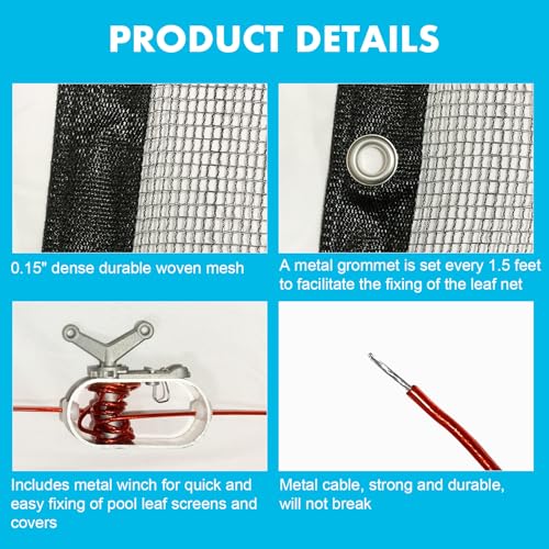 image for Vecacosic Leaf Cover for Above Ground Pool, Durable Black Mesh Swimmin