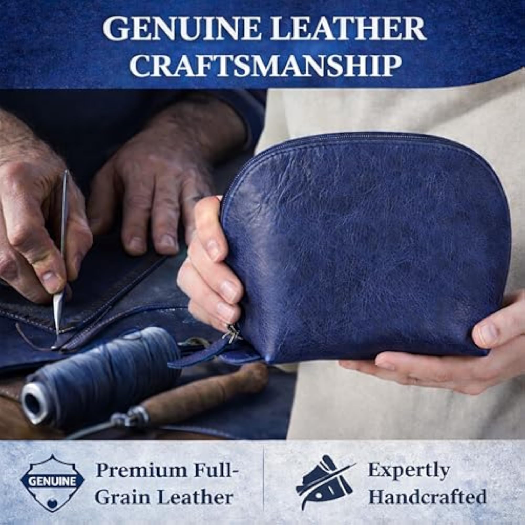 Women's Handcrafted Blue Leather Cosmetic Travel Set