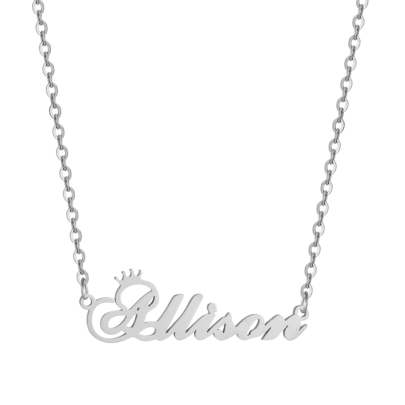 Custom Silver Name Necklace Personalized for Women, Customized Chains Name Pendants Necklaces Personalized Name Necklace with Crown for Women Girl Gift