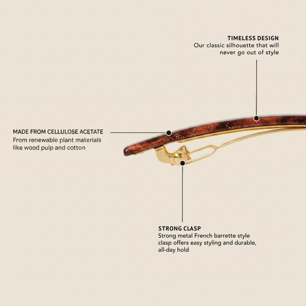 France Luxe Brown Hair Barrette for Women with Thin Hair, Elegant Long & Skinny French Barrette, Strong Hold, Lightweight, Damage-Free Design, Metallic Brown Mojave
