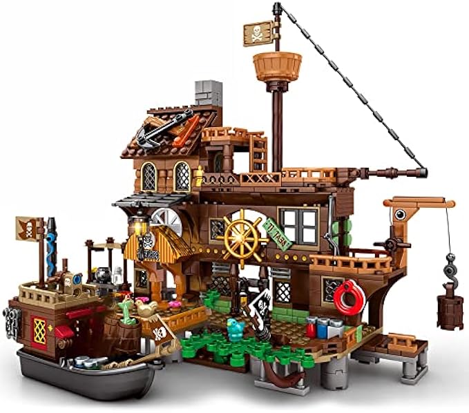 Mesiondy Pirate Ship Set Pirate's Wharf Supply Center Building Brick Toy, for Boys and Girl Ages 8 Years and up, 573 Pcs