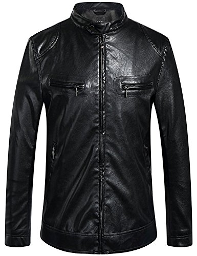 SSLR Men's Slim Fit Casual Faux Leather Fleece Lining Jacket (X-Large, Black)