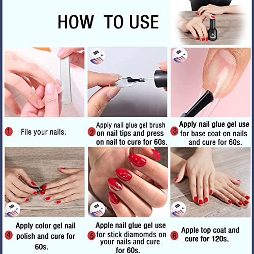 Super Strong Nail Glue For Acrylic Nail,4 In 1 Brush On Nails Glue Curing Needed Led Acrylic Nail Glue For Press On Nails Long Lasting Uv Nail Glue Gel For Nail Tips Nail Adhesive Bond Nail Base Coat #TOP6