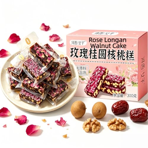 A bag of soft chewy fruit and nut bites with visible rose petals mixed in