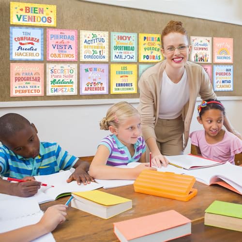 Outus 17 peças de pôsteres inspiradores espanhóis Bienvenidos pôsteres decoração motivacional espanh