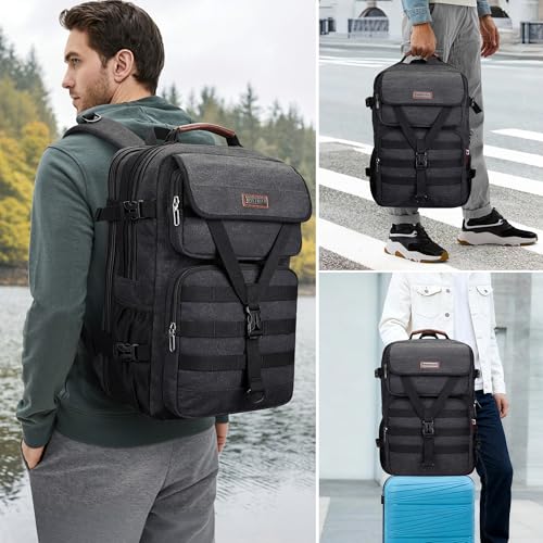 WITZMAN Travel Backpack for Men Large Canvas Laptop Backpack Fit 16 inch Carry on TSA Friendly Flight Approved Vintage Rucksack for Traveling(A8012 Black) - Image 3