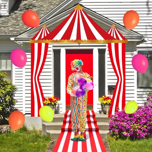 Image of Fanfanwin 4 Pcs Carnival Circus Tent Decorations Carnival Entryway Door Party Decor Awning Hanging Banner Aisle Runners Supply for Circus Theme Birthday Celebration(Striped)