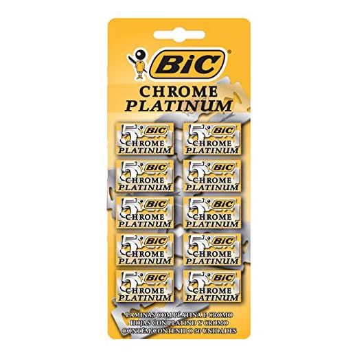 Lâmina de Barbear BIC Chrome Platinum, 835384, Kit com 10 blisters de 5 unidades, Revestida de Cromo e Platina, BIC