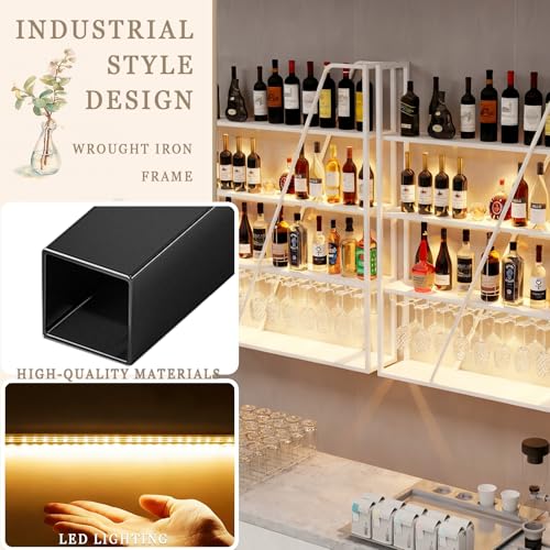 Casier à vin mural LED doré 80cm avec support de verres suspendus