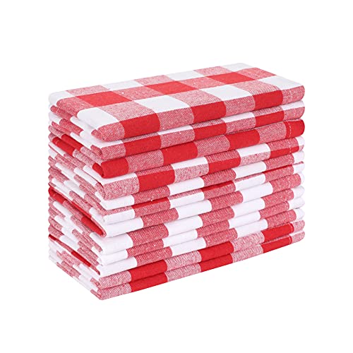 Cloth Dinner Napkin Gingham Plaid Check Fabric-18X18 Red White, Wedding Napkins, Cocktails Napkins, Fabric Napkins, Cotton Napkins, Mitered Corners & Generous Hem, Dinner Napkins Set Of 12 #TOP1