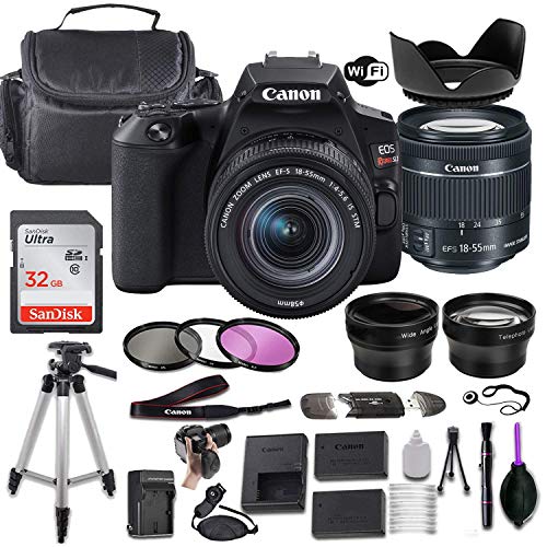 Canon EOS Rebel SL3 DSLR Camera (Black) w/EF-S 18-55mm f/4-5.6 is STM Lens + Wide-Angle and Telephoto Lenses + Portable Tripod + Memory Card + Deluxe Accessory Bundle (Renewed)