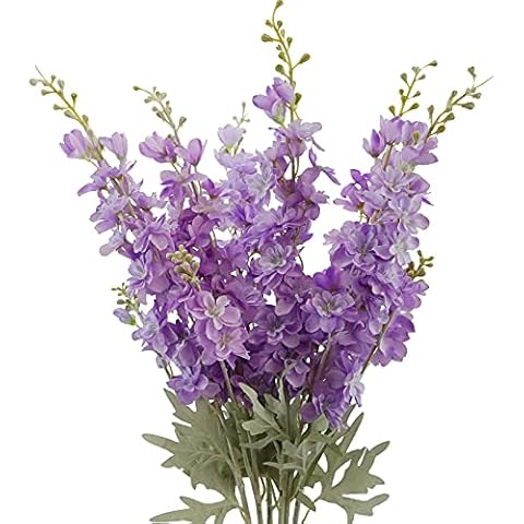 MINYULUA 6pcs Artificial Delphinium Flowers Purple Silk Larkspur Flowers Faux Snapdragon Long Stem Fake Plant Spray Arrangement for Home Office Garden Wedding Table Vase Decor (Purple) Cover
