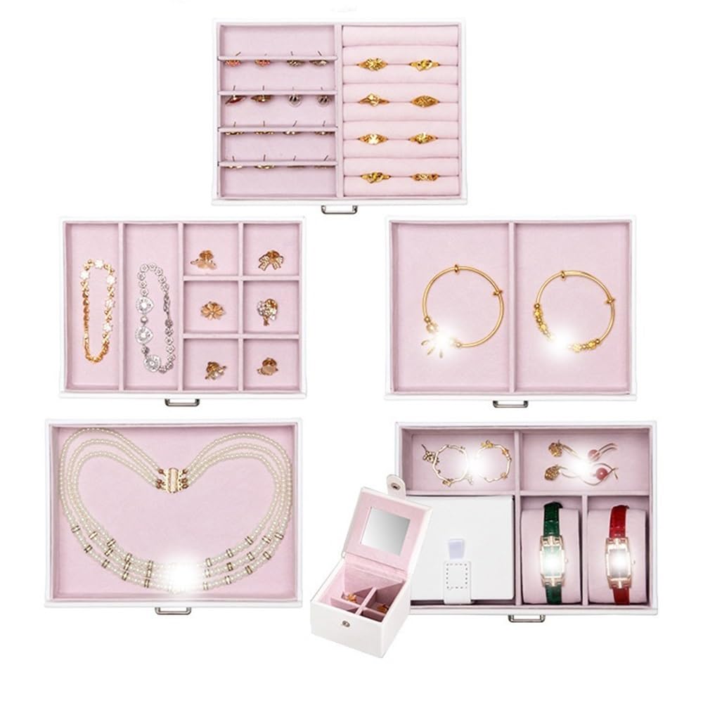 YCTTKDD Gabinete de joyería de Cuero de PU, Caja de Almacenamiento de joyería de Puerta Doble de 5 cajones