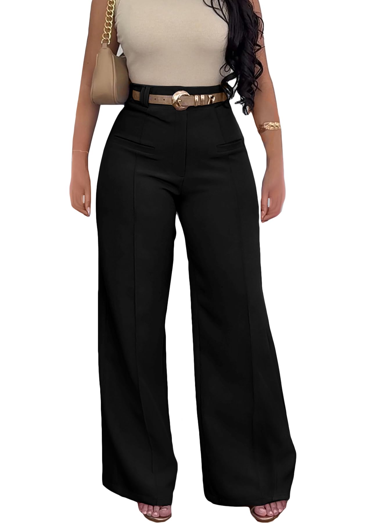 Tbahhir Women High Waisted Work Pants Wide Leg Dress Pants Straight Trousers Casual Business Slacks with Pockets