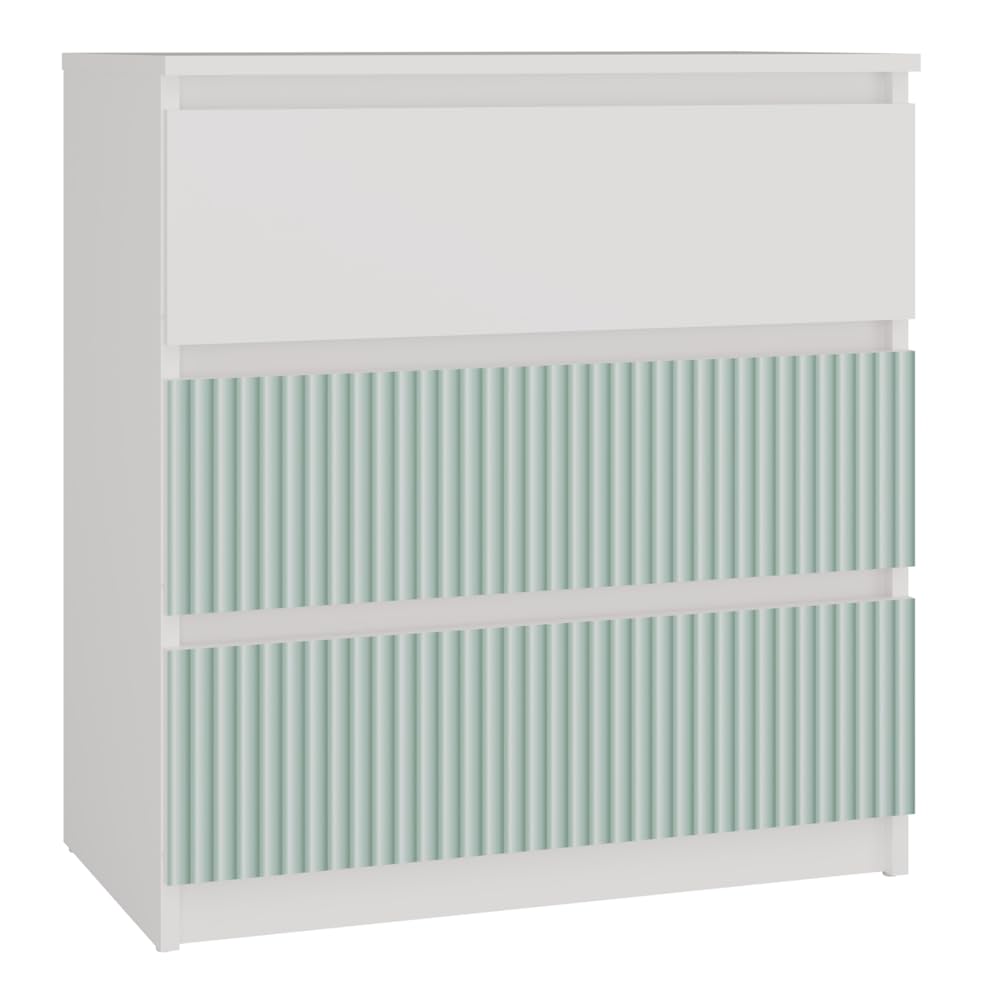 CDF Cassettiera Malwa M3 | Colore: Bianco/Menta | Mobile per documenti e piccoli oggetti | Ideale per soggiorno, camera da letto, cameretta dei bambini e camera dei ragazzi | 3 ampi cassetti