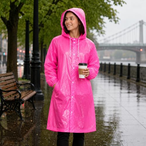 Image of EVA Poncho Raincoat for Men and Women, Lightweight Waterproof with Hood, Adjustable Drawstring, Snap Button Closure, Reusable