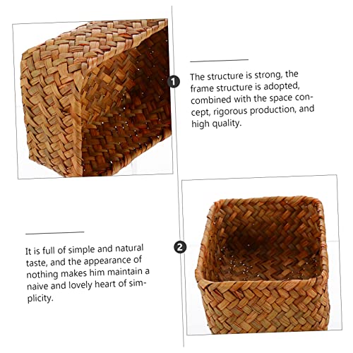Image of Outanaya Handmade Woven Storage Basket Multi-Functional Seagrass Container Handles for Living Room Kitchen and Organization