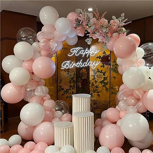 Image of 130Pcs 18 /12 /10 /5 Inch Pastel Pink and White Balloon Garland Arch Kit | Different Sizes White and Pink Latex Balloons for Baby Shower, Princess Birthday, Wedding Arch Decor
