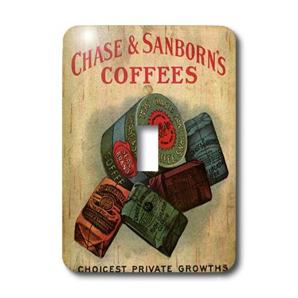 Interruptores de luz decorados con el póster retro de Old Chase y Sanborn Coffee