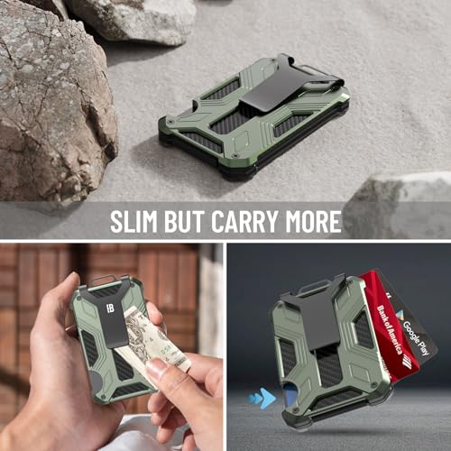 Image of Minimalist Wallet for Men - Slim Aluminum RFID Blocking Credit Card Holder, ID Badge Holder, Money Clip, Army Green