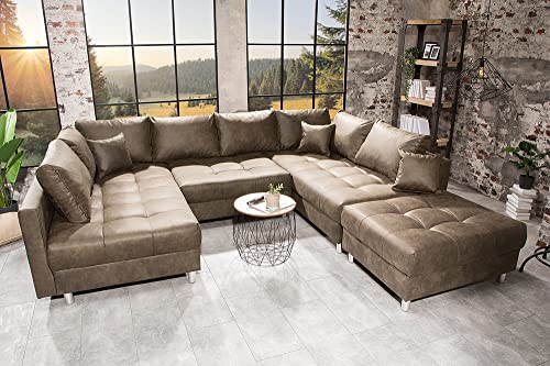 Riess Ambiente Modernes XXL Sofa Kent 303cm Taupe Federkern inkl. Hocker und Kissen Wohnlandschaft Schlafsofa Schlafcouch Couch Ecksofa mit Schlaffunktion – Bild 5