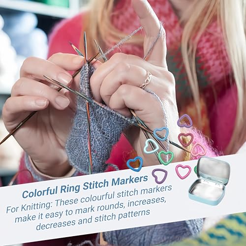 Image of Wonafa 50Pcs Heart-Shaped Metal Stitch Markers,Metal Colorful Crochet Stitch Markers,with Storage Box for Crocheting Clothing Tag DIY Craft Project (Heart-Shaped-50Pcs)
