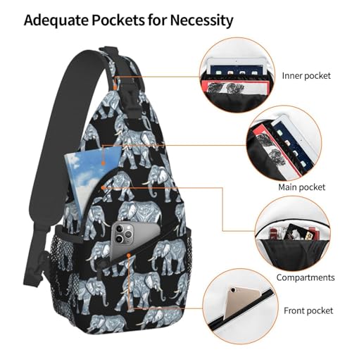 Bolso bandolera negro con estampado Elefante para viaje y senderismo miniatura 4