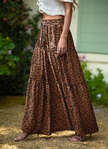 Image of Lepunuo Womens Casual Boho High Waisted Flowy Maxi Skirts Tiered Floral Long Skirts with Pockets for Summer Beach Vacation