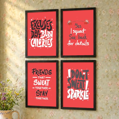 Image of PAINTINGMANTRA Motivational Wall Frames For Living room, Red Motivational Wall Art Quotes For Bedroom, Office And Study rooom, Set of 4, 9x13 Inch