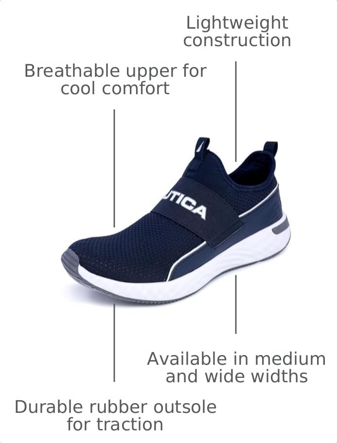 Image of Nautica Men's Slip-On Sneakers - Casual Fashion Shoes for Walking, in Medium & Wide Widths