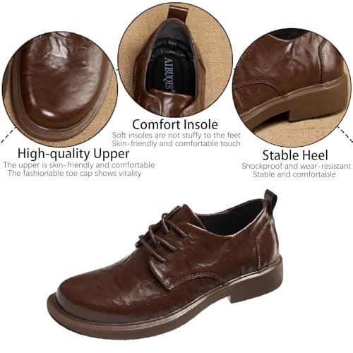 Men's Genuine Leather Lace Up Oxfords Casual Business Round Toe Non-Slip Platform Comfortable Block Heel Dress Shoes for Party Office Driving Walking Shoes3