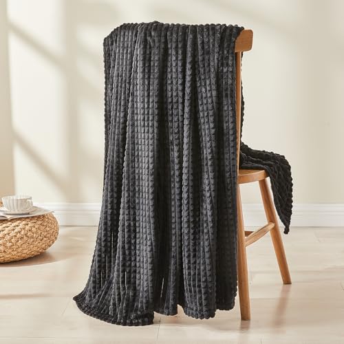 Image of EMME Fleece Blanket, 3D Jacquard Throw Blanket for Couch and Bed, Soft Cozy and Fluffy Blankets Lightweight Luxury Flannel with Geometric Grid Design (Black, 80 inch x 90 inch)