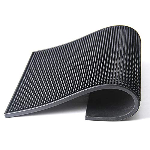 Barbits Tapis de bar en caoutchouc 45,7 x 30,5 cm - Noir Grande Barre de chemin de rail, verre Tapis de plateau d'égouttement, Service Pub Tapis pour boissons Verrerie Cover