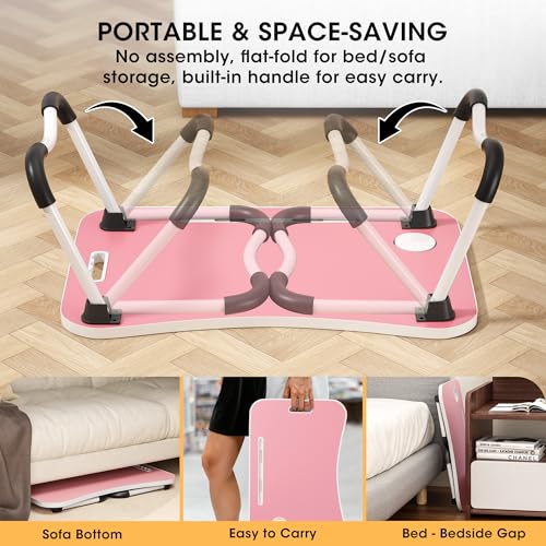 Image of Folding Lap Desk, 23.6 Inch Wood Laptop Bed Desk with Cup Holder, Portable Bed Table for Working Writing Reading & Eating for Bed, Sofa, Couch, Floor - Pink