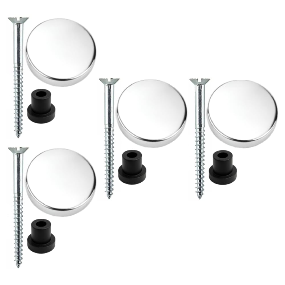 Pack of 4 Mirror Screws 50mm Zinc with Rubber Washers – 25mm Polished Chrome Flat Decorative Caps, Waterproof & Rust-Proof