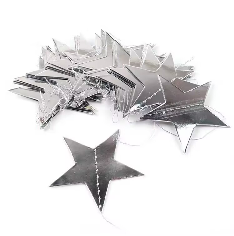 Image of Silver Glitter Star Garland Hanging Decorations, Streamer Bunting Banner Decorations,65 Feet, Twinkle Star Backdrop for Graduation, Birthday, Wedding, Christmas Party, New Year (Silver)