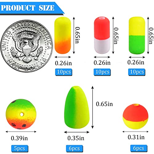 Fishing Foam Floats Beads Kit Pompano Fishing Rigs Floats Fishing Rig Making Kit for Surf Fishing Live Bait Rig Bottom Rig Spinner Making Float for Trout Catfish (75pcs/box) - Image 4