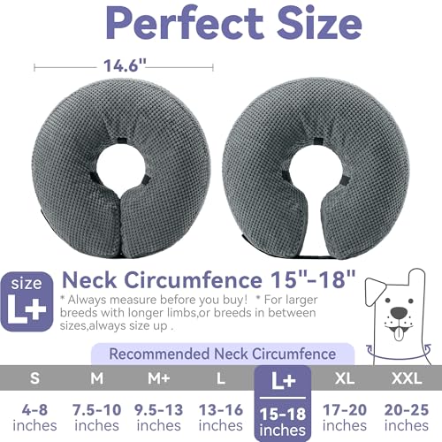 Image of Loflaze Soft Inflatable Dog Cone Collar Alternative After Surgery - Dog Neck Donut E Collar for Large Medium Small Dogs Cats Post Surgery - Recovery Collar to Stop Licking - Grey, L+
