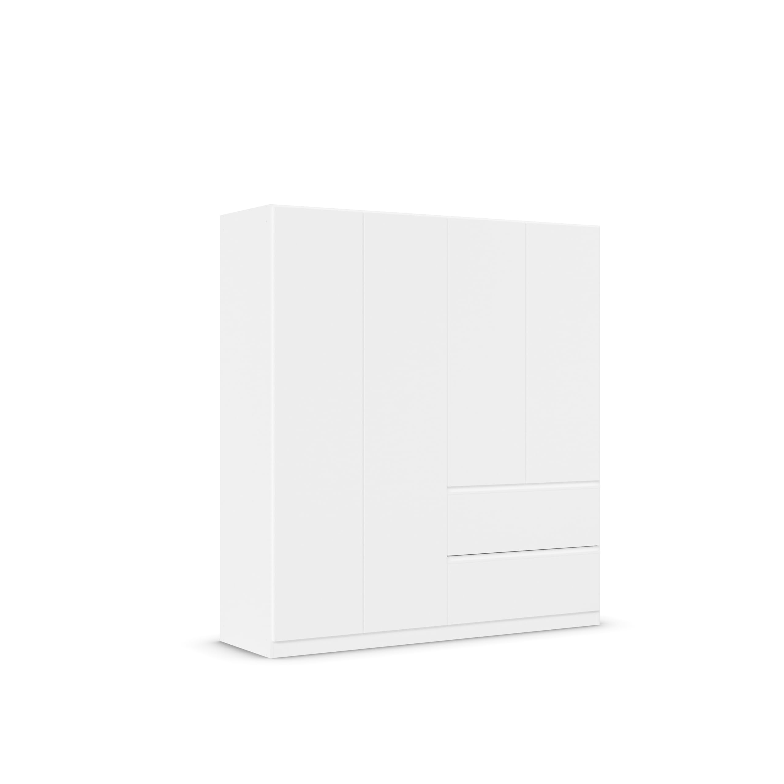 Rauch Möbel Costa, Kleiderschrank für Schlafzimmer, Kinderzimmer, Babyzimmer, Jugendzimmer, Flur, Garderobe 4-türig, 2 Schubladen, Push-to-Open, Farbe Weiß, Breite 181 cm