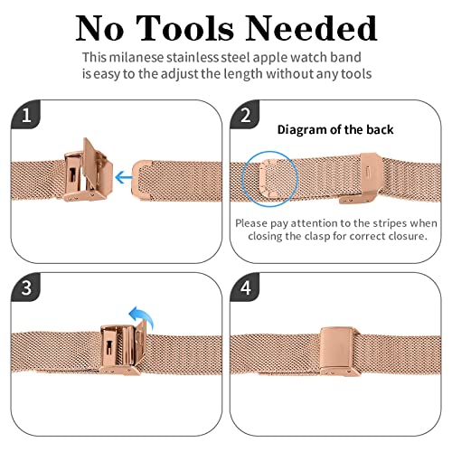 Joyozy Slim Stainless Steel Band Compatible with Apple Watch 38mm 40mm 41mm 42mm 44mm 45mm 46mm Milanese Strap with Bling Glitter Case and Screen Protector, Dressy Bracelet Band for Women (Rose gold 45mm)