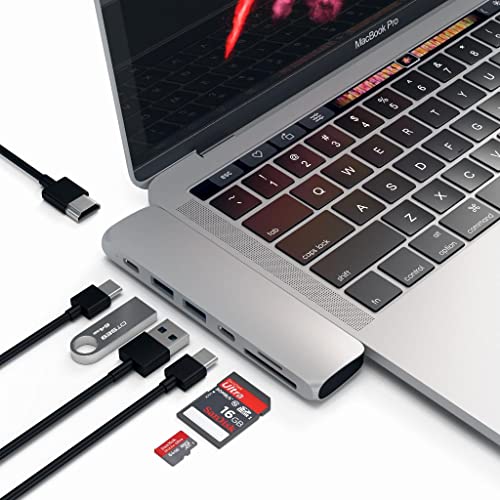 Image of Satechi Type-C Pro Hub Adapter with USB-C PD (40 Gbps), 4K HDMI, USB-C Data, SD /Micro Card Reader, USB 3.0 - for M2 / M1 MacBook Pro /Air (Silver)