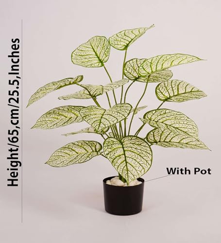 Image of ARICK DECOR 2.1Ft Artificial White Variegated Dieffenbachia Plant with 18 Leaves, 65cm Tall Faux Tropical Greenery in Black Pot, Realistic Large Silk Leaf Potted Tree for Home