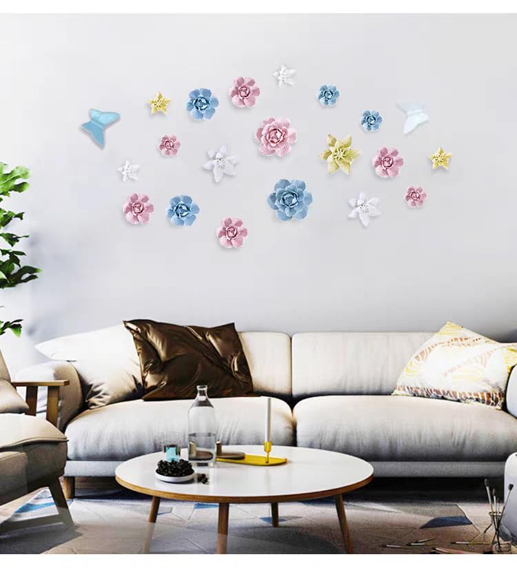 Image of Ceramic Flower Wall Art Decor, Artificial Flower Wall Sculpture,Handmade Ceramic Flowers for Home,Hallway,Living Room, Kitchen,Bathroom (Peony,White, 2.76 inch)