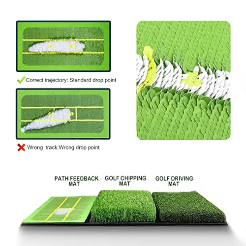 4 In 1 Golf Hitting Mat - Path Feedback Golf Mat Come With 4 Tees And 2 Balls, Golf Training Aid For Practice Driving, Chipping And Swing In Backyard, Gift For Men Daddy #TOP1