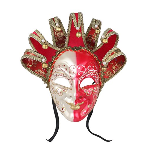 YUFENG Joker Jolly Venetian Masquerade Mask Joker Reale Red And White Masquerade Mardi Gras Mask Decorative Masks