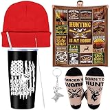 IUUIVV Hunting Gifts for Men, Christmas Gifts for Hunters, Cool Deer Hunter Gift Basket Include Hunting Blanket 20 oz Stainless Steel Tumblers Knitted Hat Socks Keychain for Fathers Day Xmas New Year