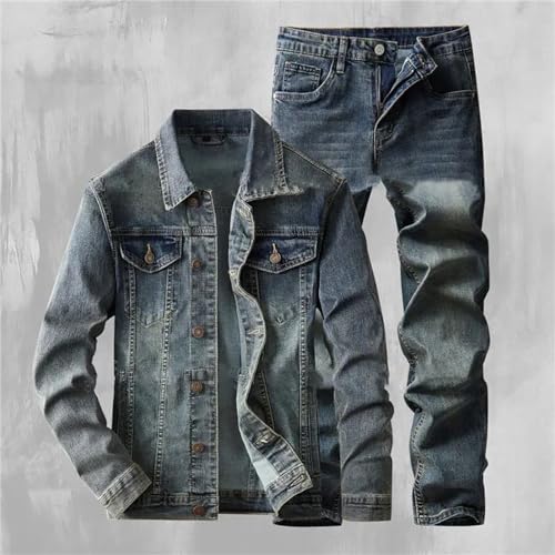 Men's Jeans Setssimple Long Sleeve Denim Jacket And Pants 2-Piece Set2