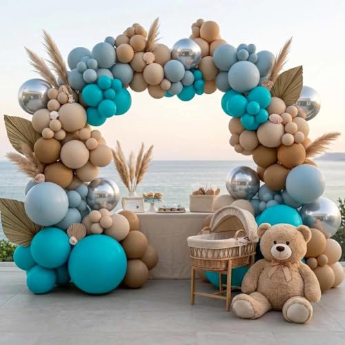 Image of Teal Balloons Turquiose Double Stuffed Balloon Garland Arch Kit Latex Different Sizes For Birthday Baby Shower Dolphin Mermaid Engagement Anniverasry Party Decoration | Turquiose Teal Blue Balloon Garland Kit For Birthday Baby Shower Dolphin Engagement Anniverasry Party Decoration