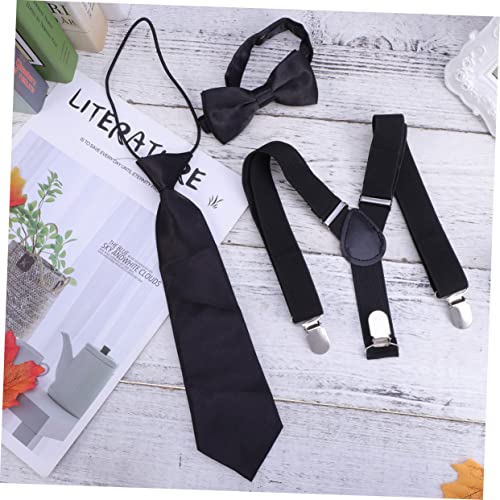 FRCOLOR 3Pcs Suspenders and Bow Tie Set Solid Color Elastic Clip Buckle Braces for Boys and Comfortable Back Design for Formal Occasions and Everyday Wear4